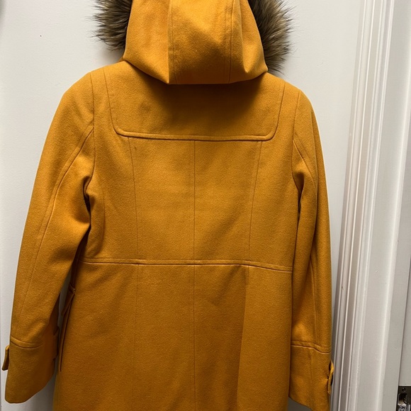 Calvin ￼Klein mustard color ￼wool blend hooded with fur pea coat toggle buttons - Picture 4 of 10